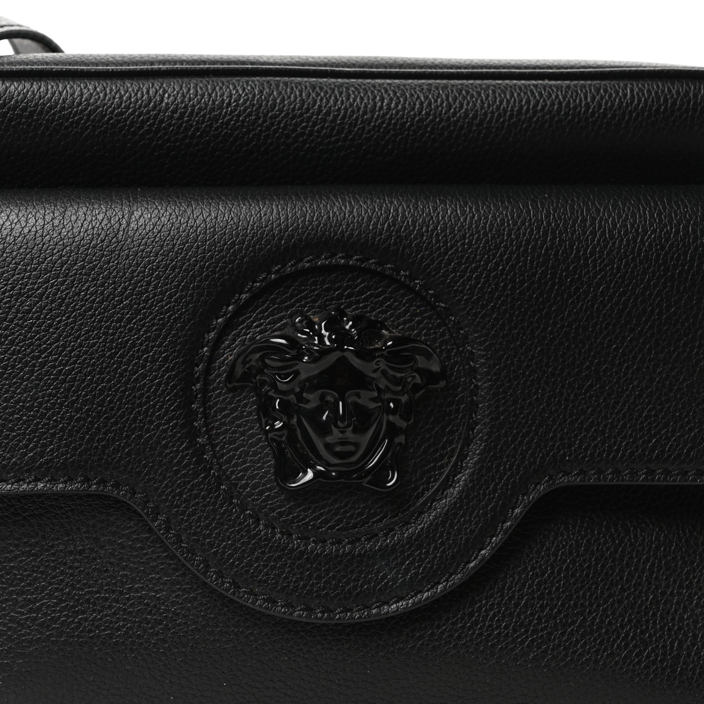 Grained Calfskin Medusa Camera Bag Black