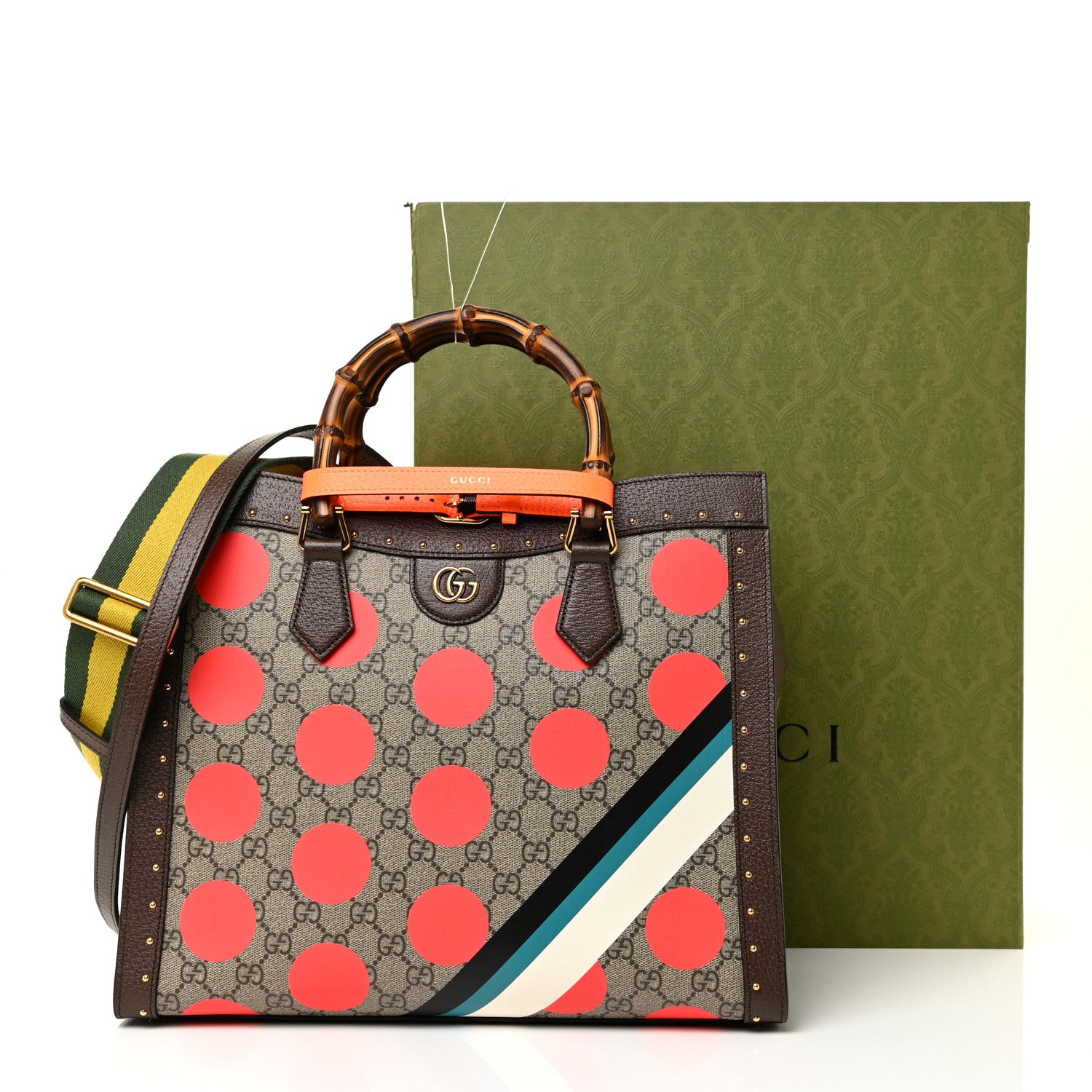 Gucci GG Supreme Monogram Equestrian Medium Diana Tote Bag Beige Multicolor New Acero 14 of 14