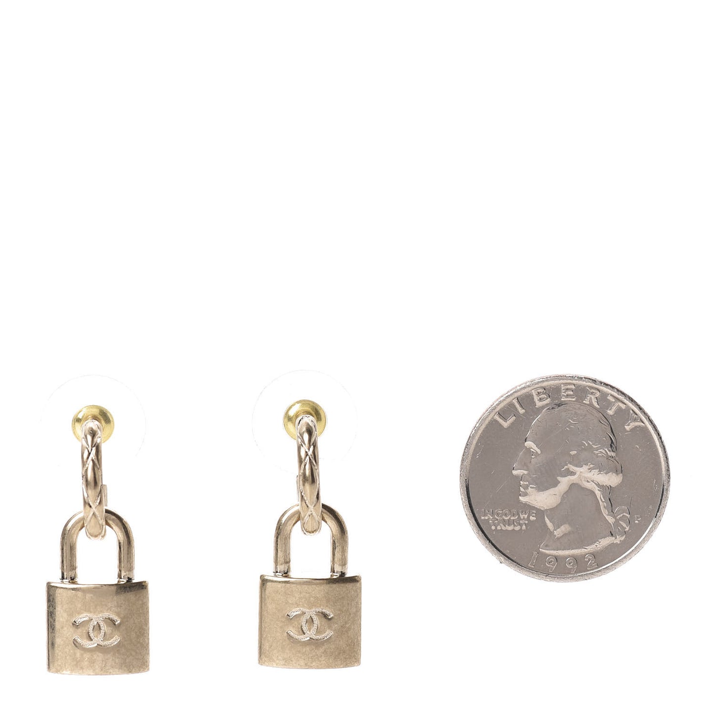 Metal Lock Drop Earrings Light Gold