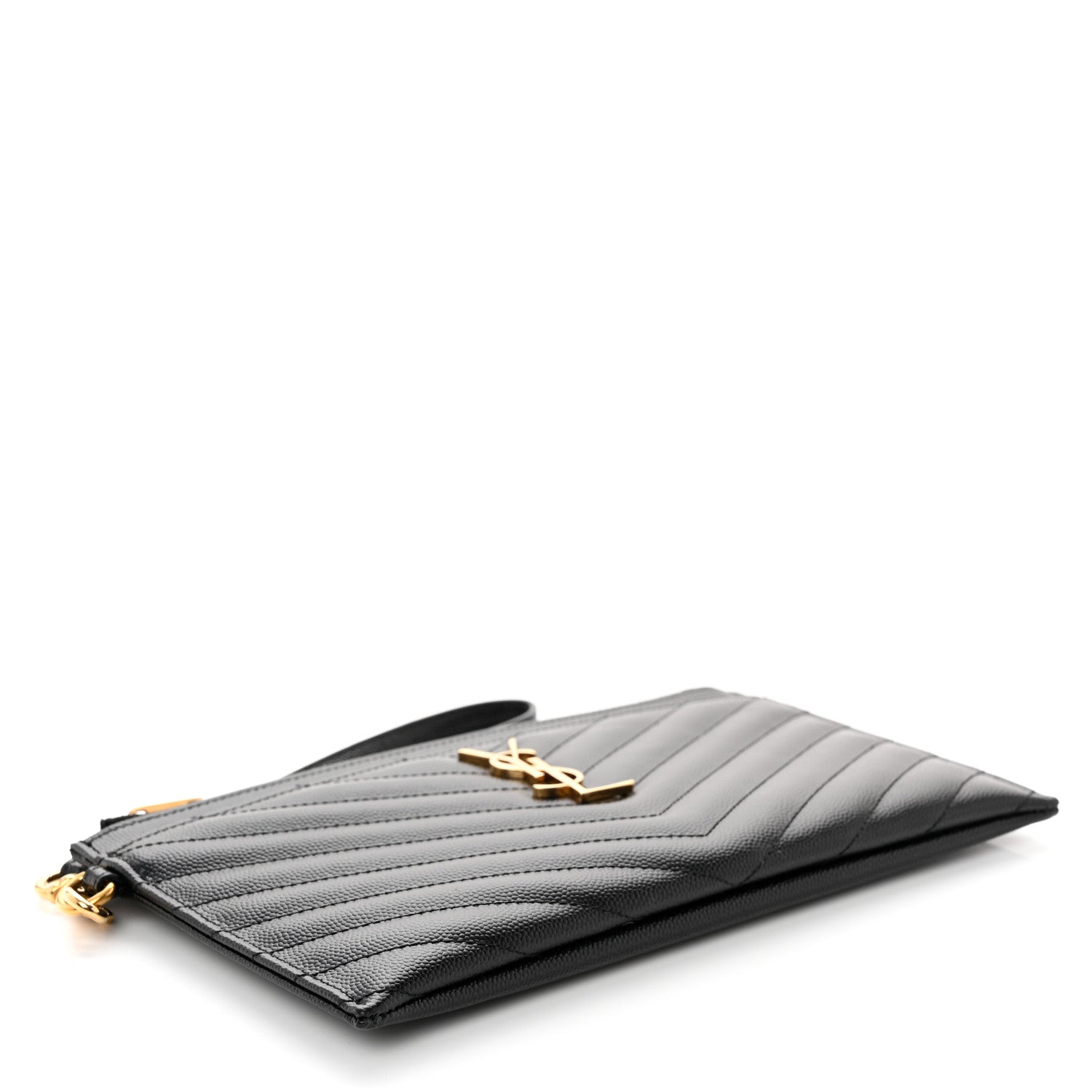 Saint Laurent Grain De Poudre Chevron Monogram Large Bill Pouch Black 4 of 10