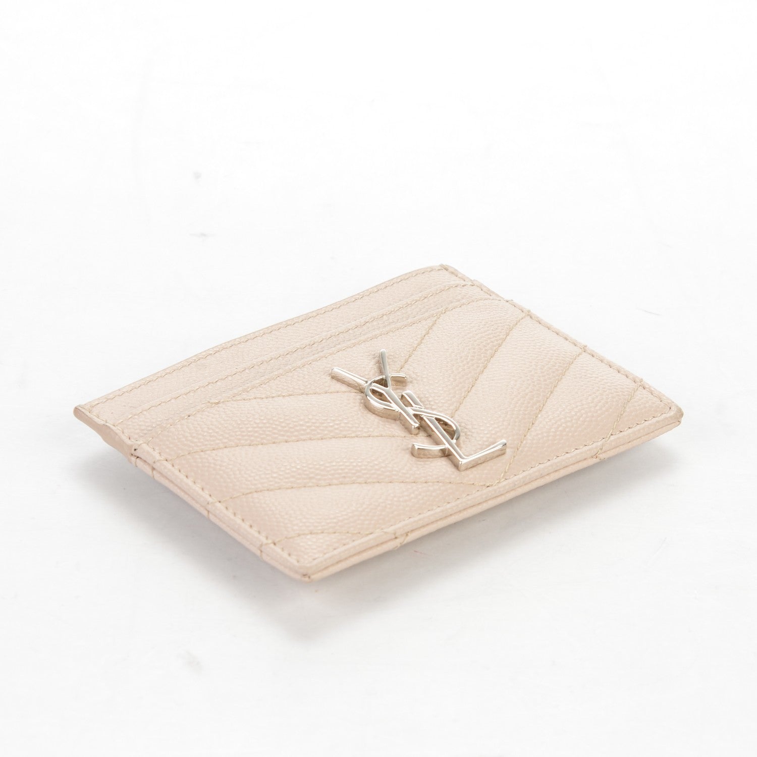 Saint Laurent Grain De Poudre Matelasse Chevron Monogram Credit Card Case Rose Poudre 4 of 6