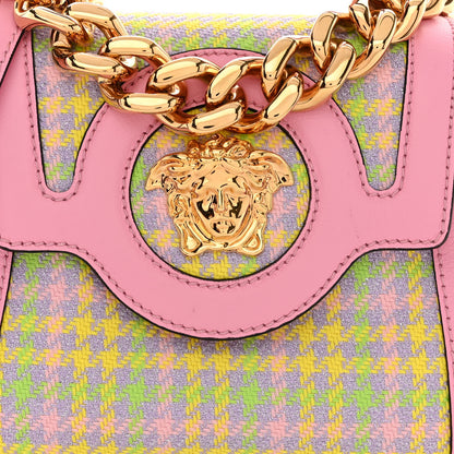 Versace Grained Calfskin Canvas Houndstooth Small La Medusa Top Handle Bag Pink Multicolor 8 of 10