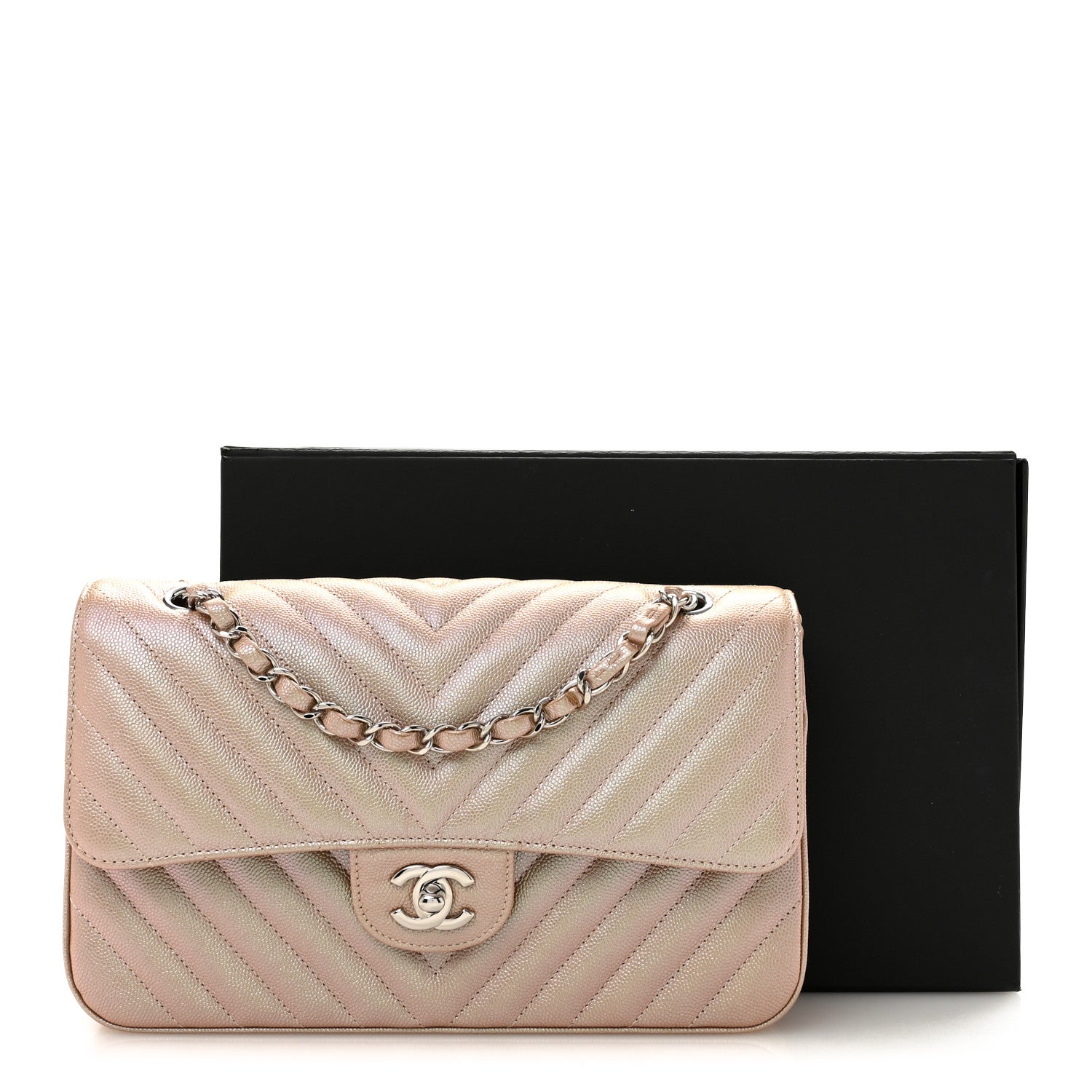Chanel Metallic Caviar Chevron Quilted Medium Double Flap Light Gold 11 of 11