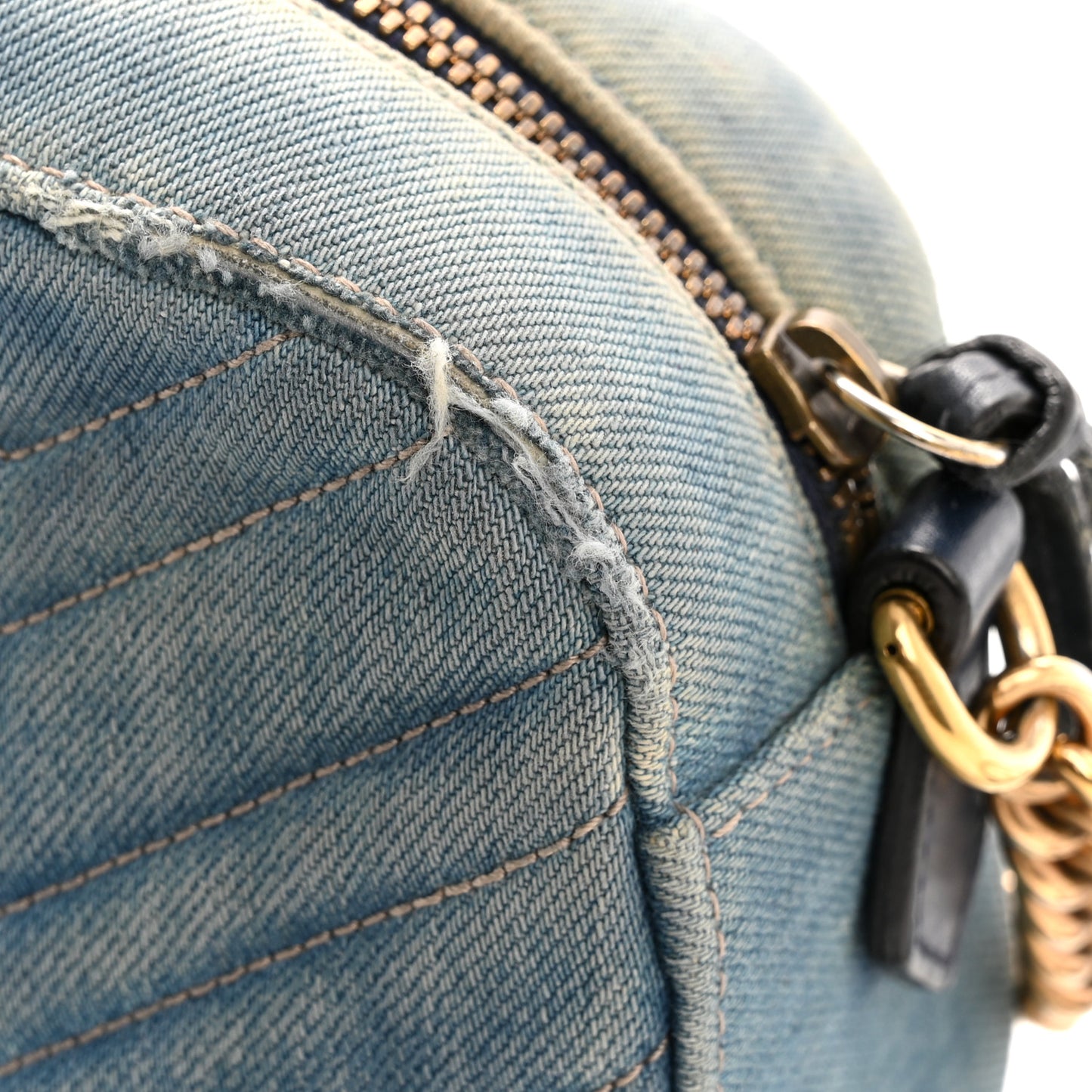 Denim Matelasse Small Pearly GG Marmont Chain Shoulder Bag Blue