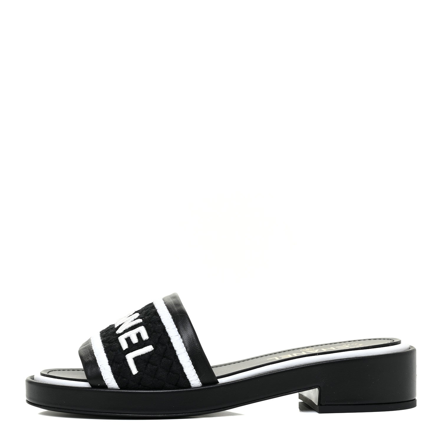 Chanel Lambskin Embroidered CC Mule Sandal 39 Black White 1 of 9