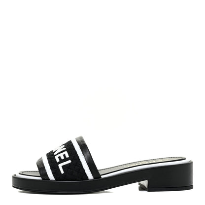 Chanel Lambskin Embroidered CC Mule Sandal 39 Black White 1 of 9