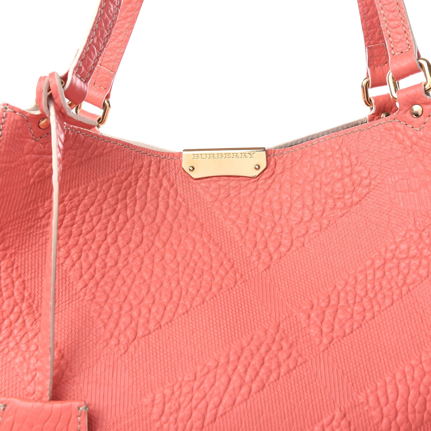 Burberry Signature Grain Calfskin Check Embossed Small Canterbury Tote Rose Pink 9 of 10
