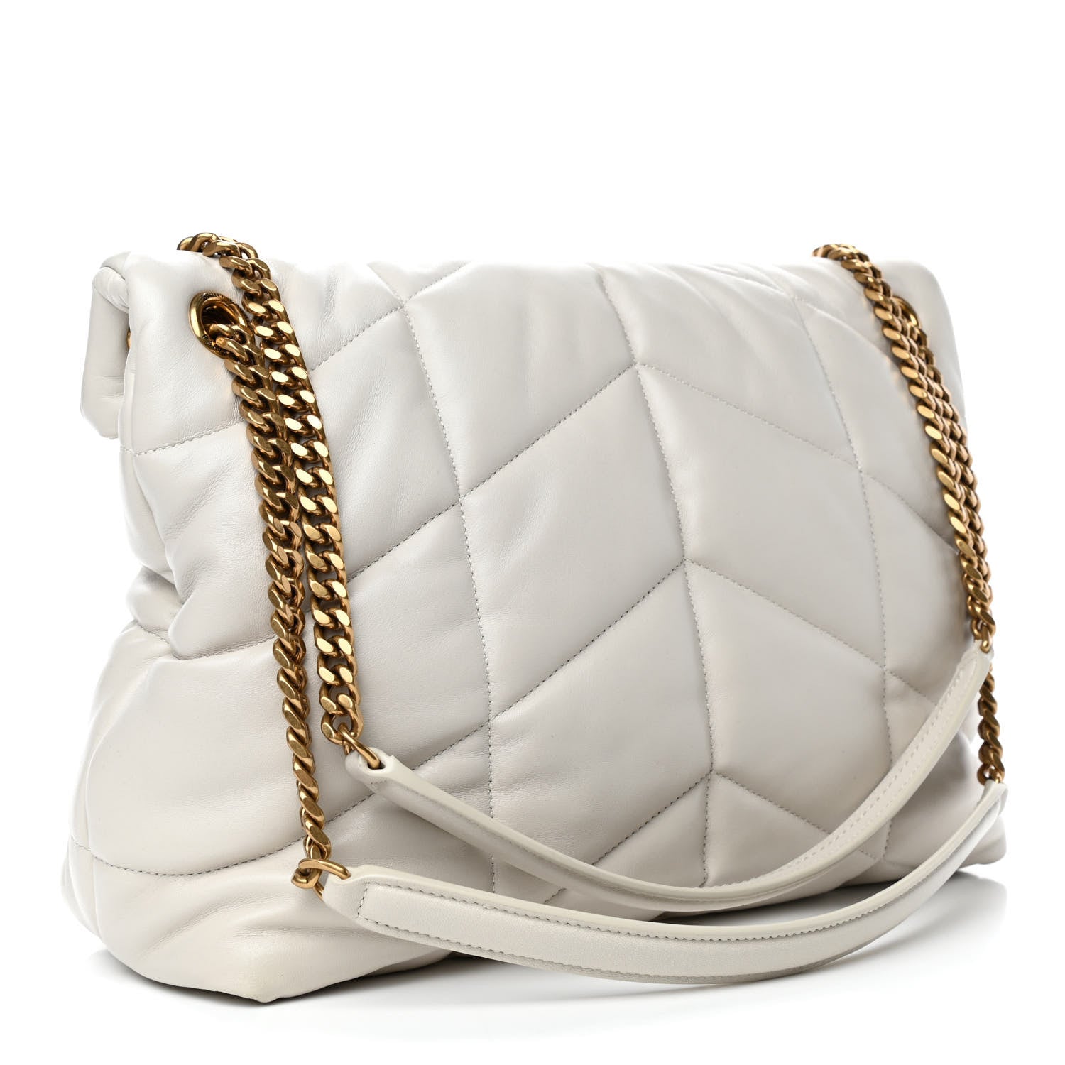 Saint Laurent Lambskin Quilted Medium Loulou Puffer Monogram Chain Satchel Crema Soft 2 of 4