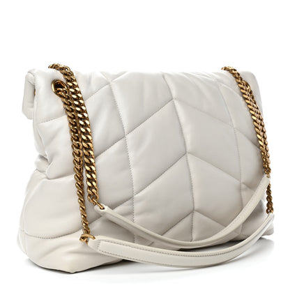 Saint Laurent Lambskin Quilted Medium Loulou Puffer Monogram Chain Satchel Crema Soft 2 of 4
