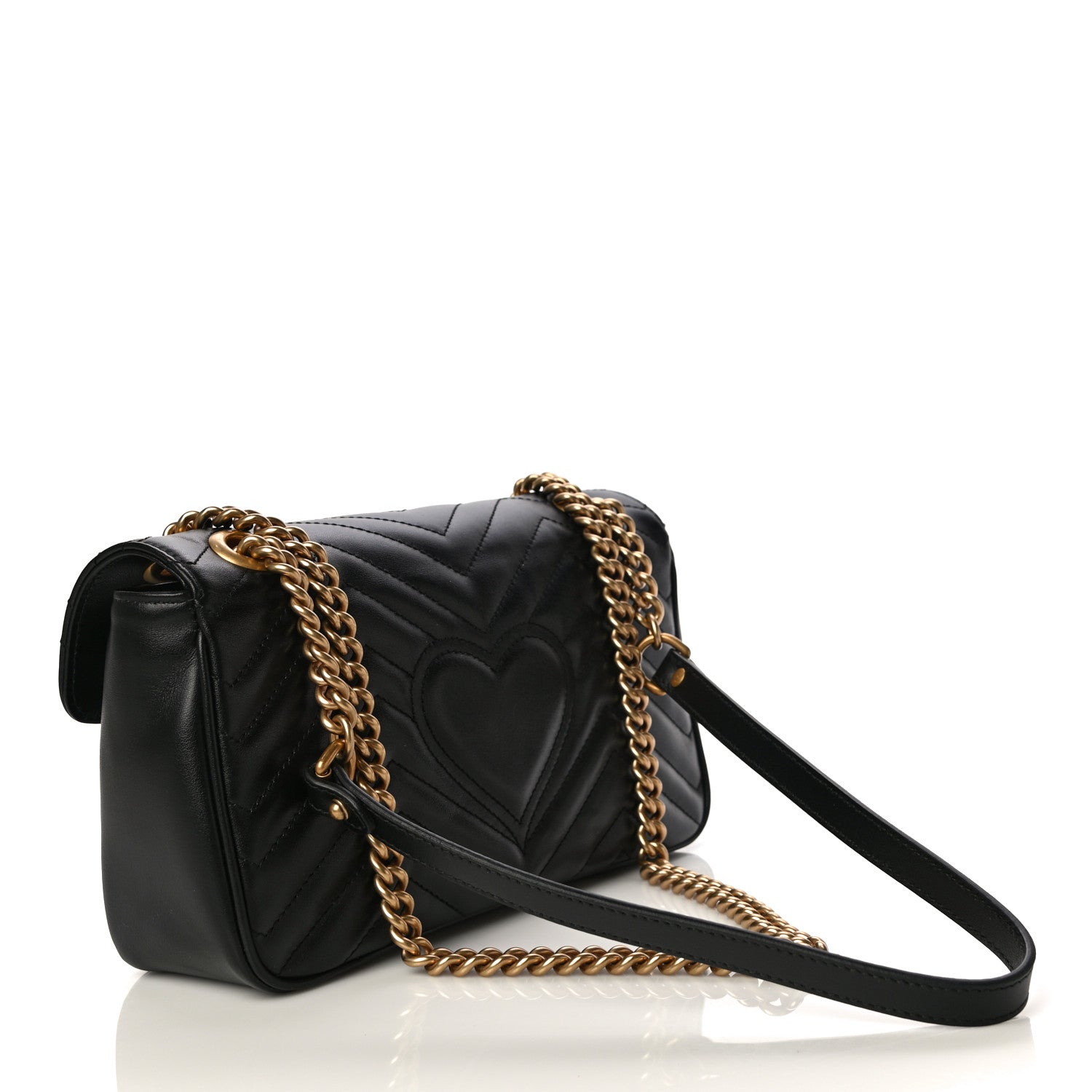 Gucci Calfskin Matelasse Small GG Marmont Shoulder Bag Black 3 of 11
