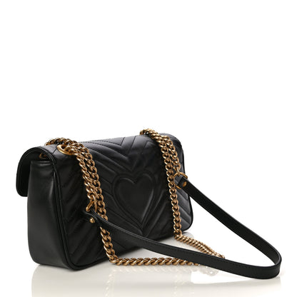 Gucci Calfskin Matelasse Small GG Marmont Shoulder Bag Black 3 of 11