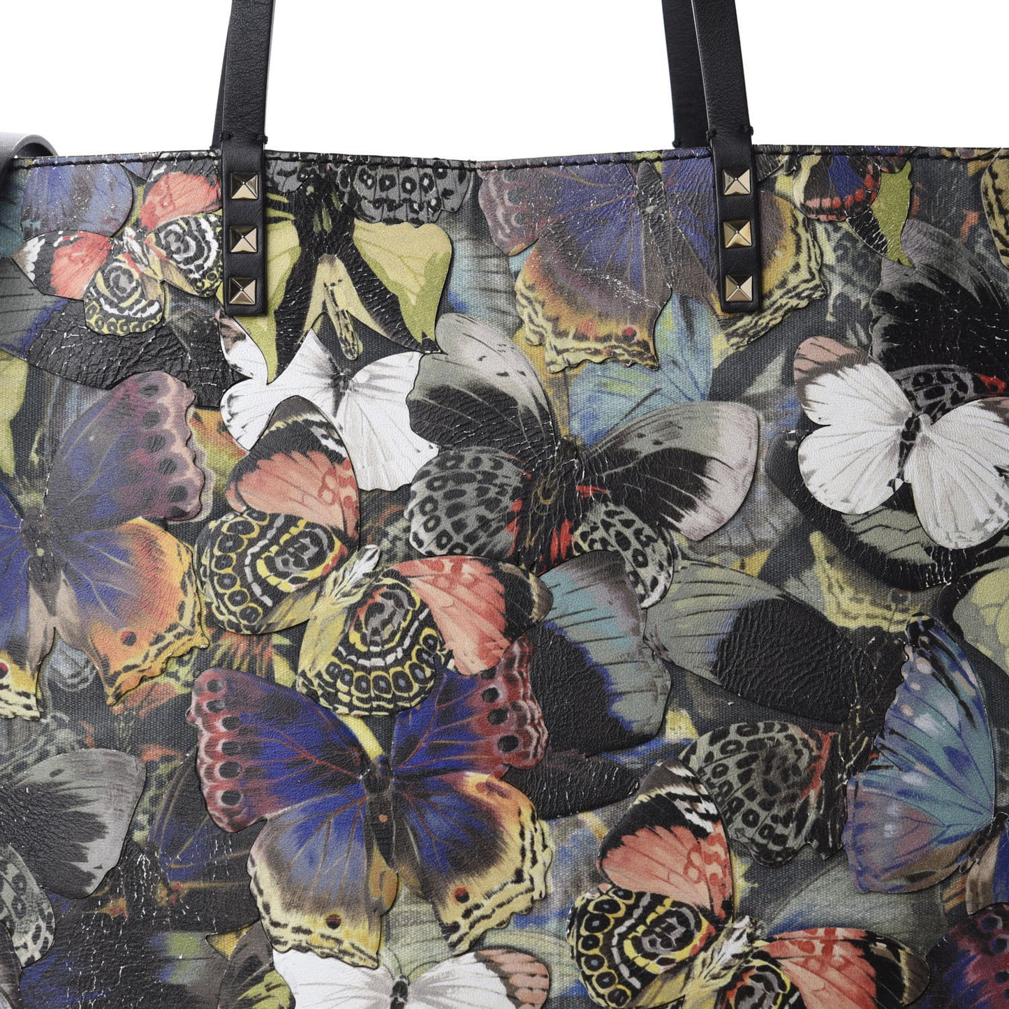 Calfskin Camubutterfly Rockstud Crossbody Tote Multicolor