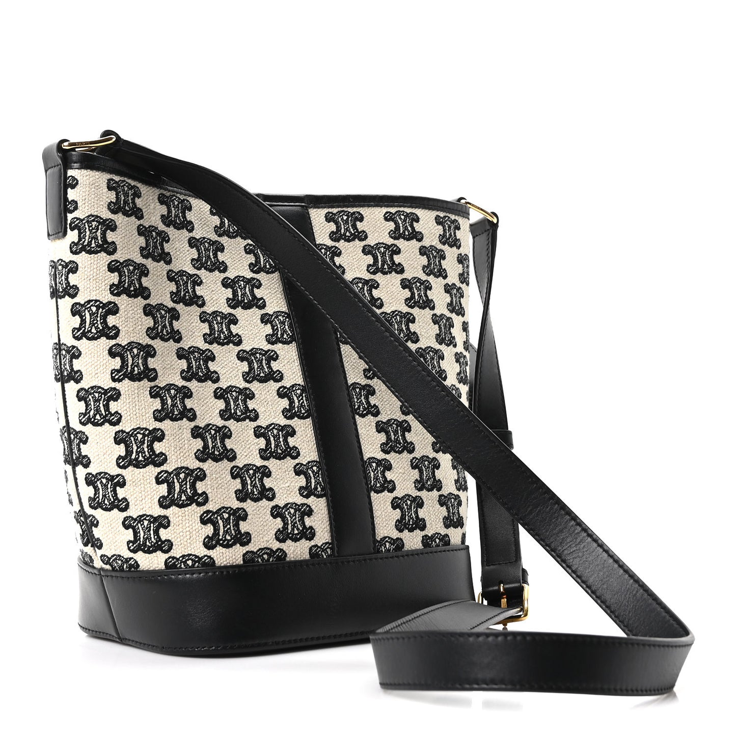 Canvas Calfskin Triomphe Embroidered Small Bucket Bag