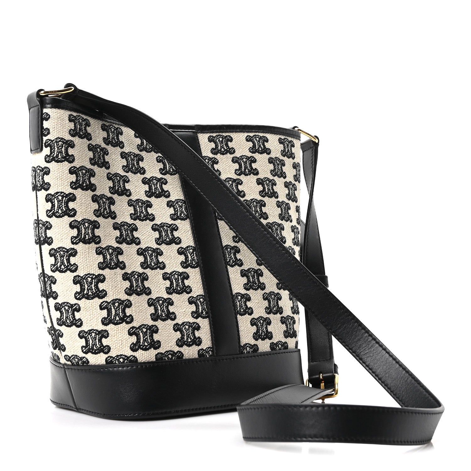 Celine Canvas Calfskin Triomphe Embroidered Small Bucket Bag 3 of 10