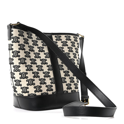 Celine Canvas Calfskin Triomphe Embroidered Small Bucket Bag 3 of 10