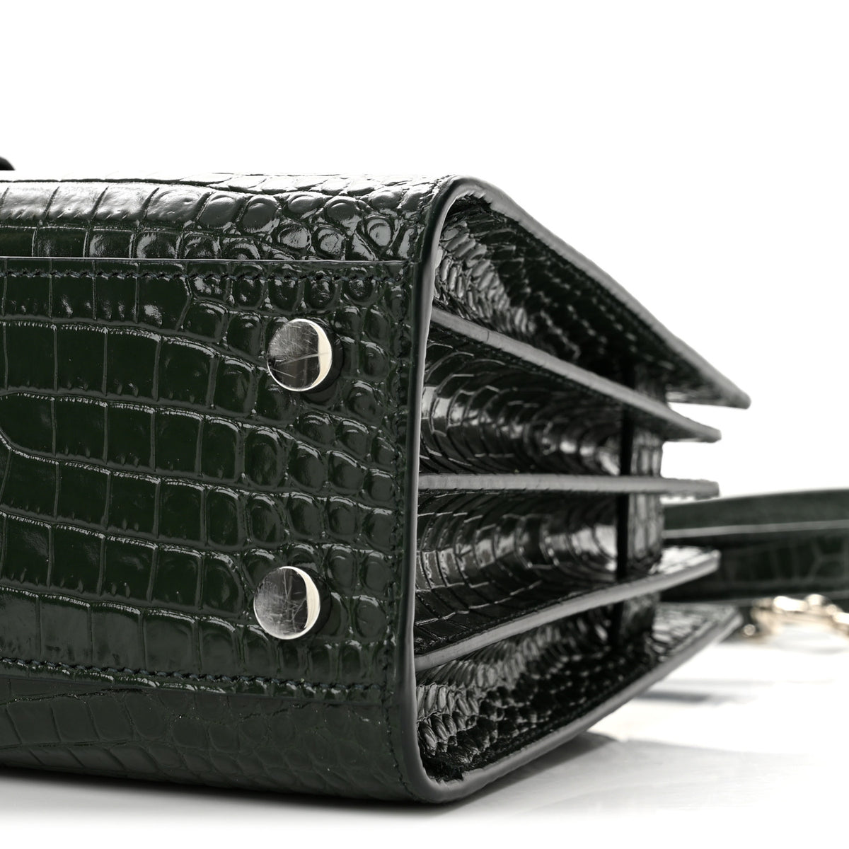 Calfskin Crocodile Embossed Nano Sac De Jour Dark Green