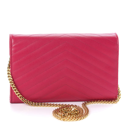 Saint Laurent Grain De Poudre Matelasse Chevron Monogram Chain Wallet Fresh Fuchsia 3 of 12