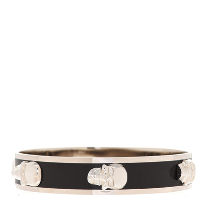 Alexander McQueen 3D Enamel Skull Box Bangle Bracelet Black Silver 1 of 5