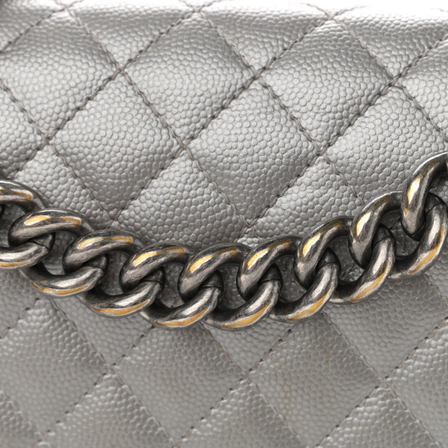 Metallic Caviar Quilted Medium Boy Flap Silver