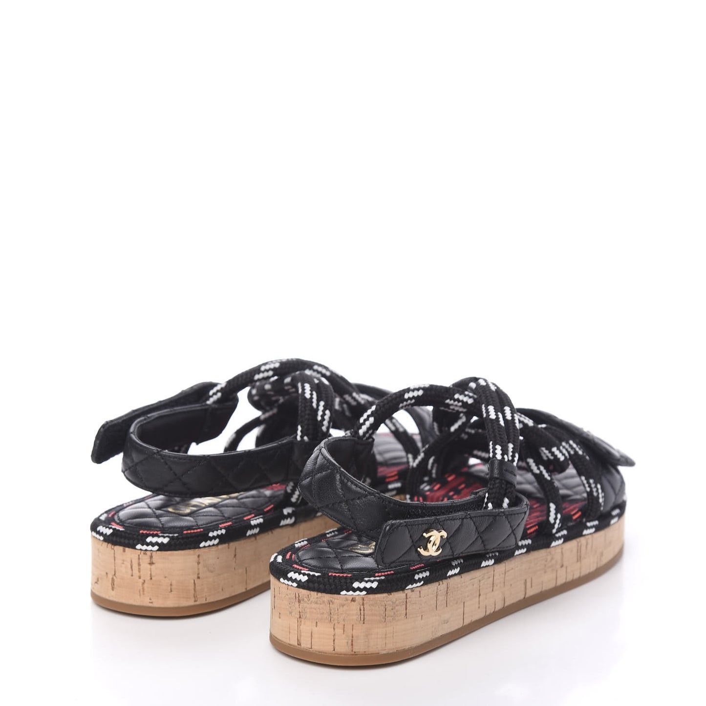 Cord Lambskin Quilted Logo Sandals 37 Black White