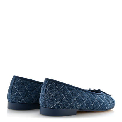 Chanel Washed Denim Quilted Cap Toe CC Ballerina Flats 39 Blue 5 of 10