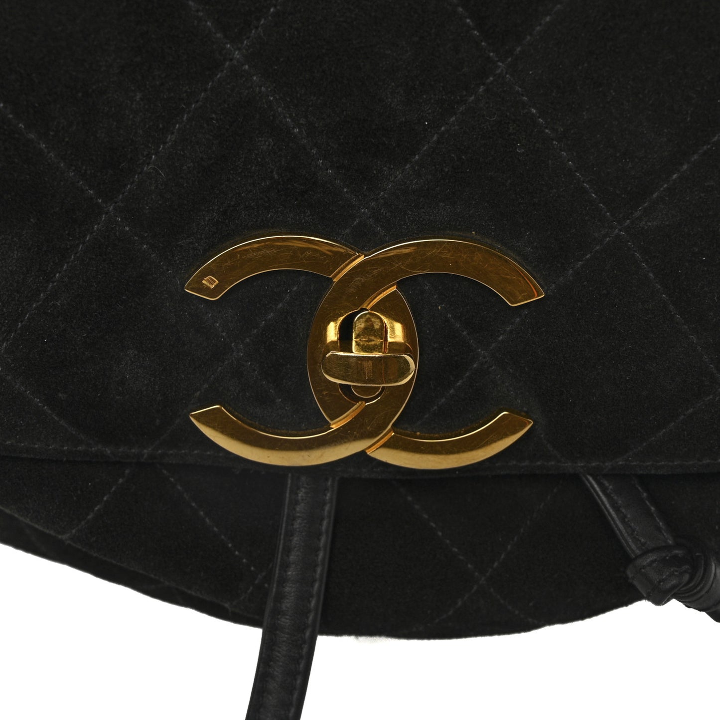Suede Quilted CC Drawstring Backpack Black