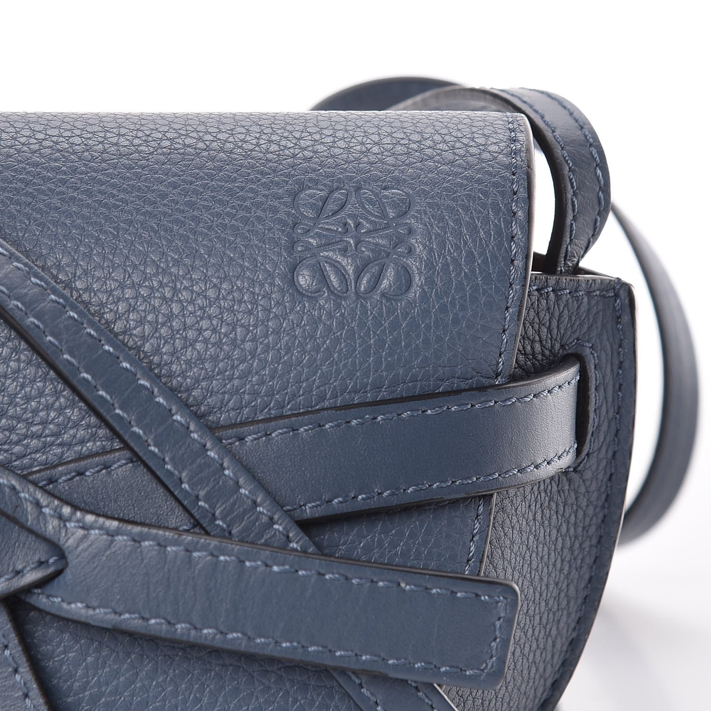 Grained Calfskin Mini Gate Crossbody Bag Steel Blue