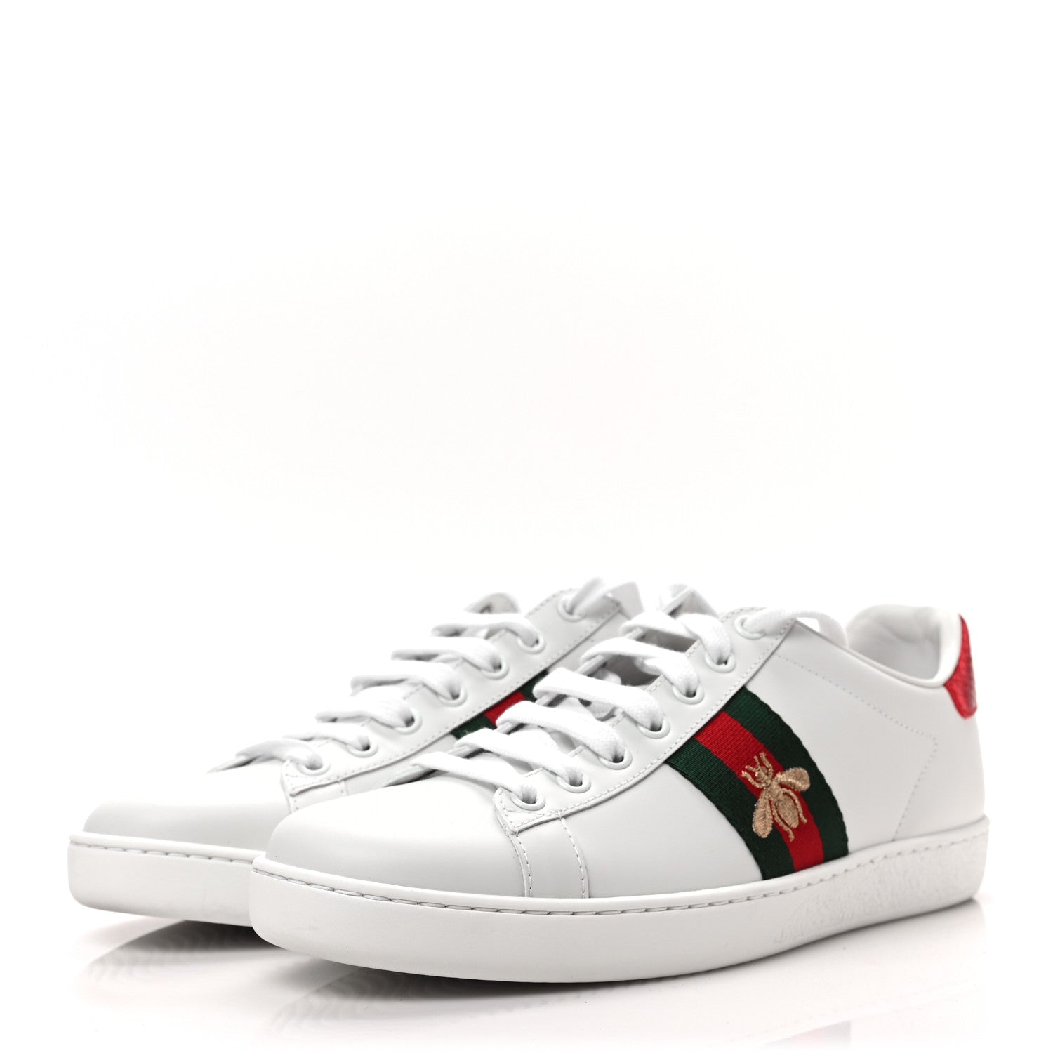 Gucci Calfskin Ayers Bee Embroidered Womens Ace Sneakers 38.5 White Green 3 of 8