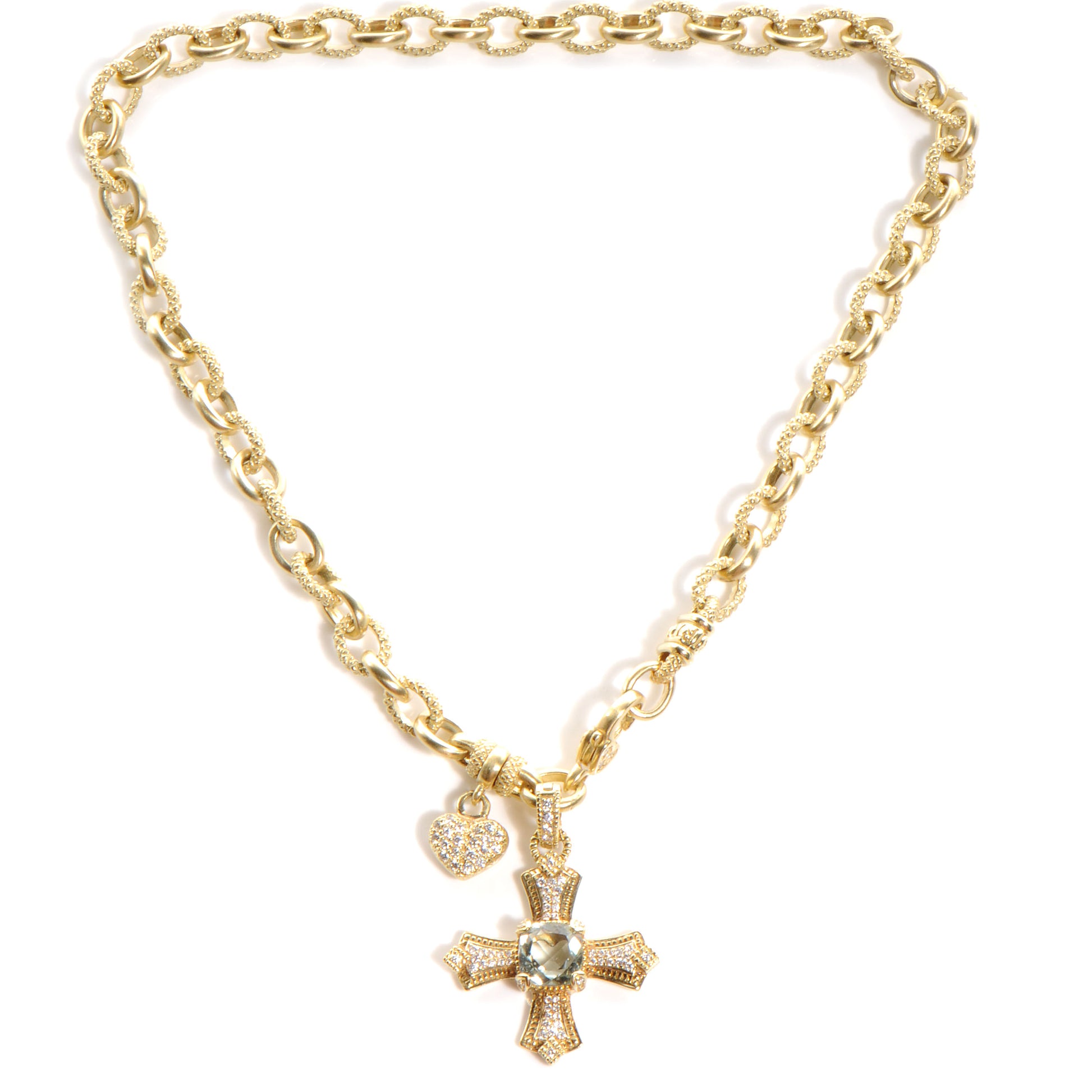 FASHIONPHILE 18k Gold Diamond and Tourmaline Maltese Cross Romance Necklace 1 of 10