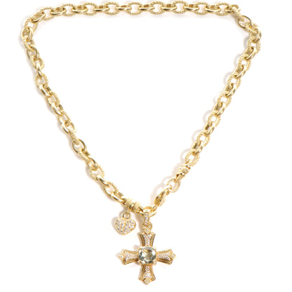 FASHIONPHILE 18k Gold Diamond and Tourmaline Maltese Cross Romance Necklace 1 of 10