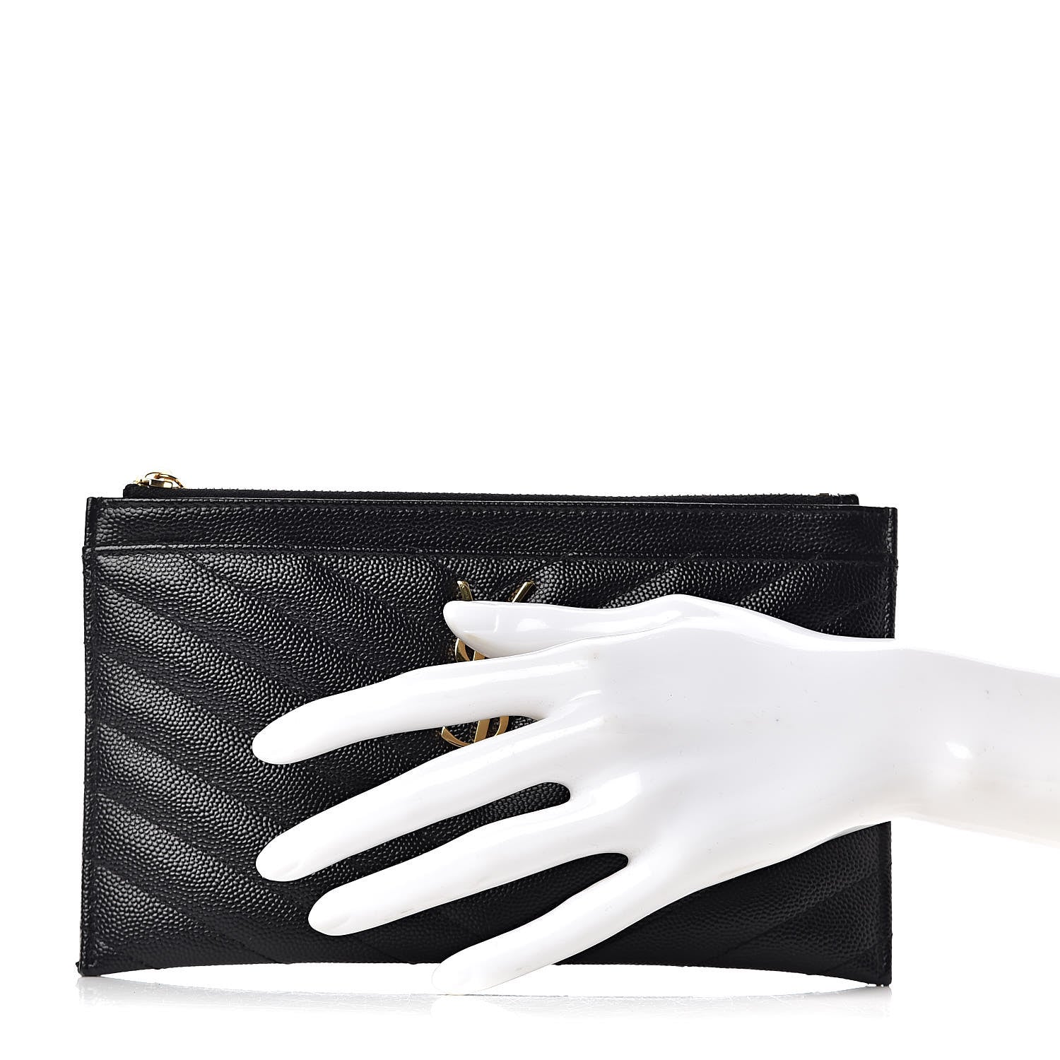 Saint Laurent Grain De Poudre Chevron Monogram Bill Pouch Black 2 of 8