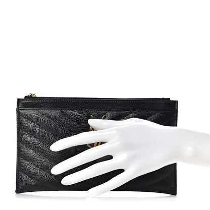 Saint Laurent Grain De Poudre Chevron Monogram Bill Pouch Black 2 of 8