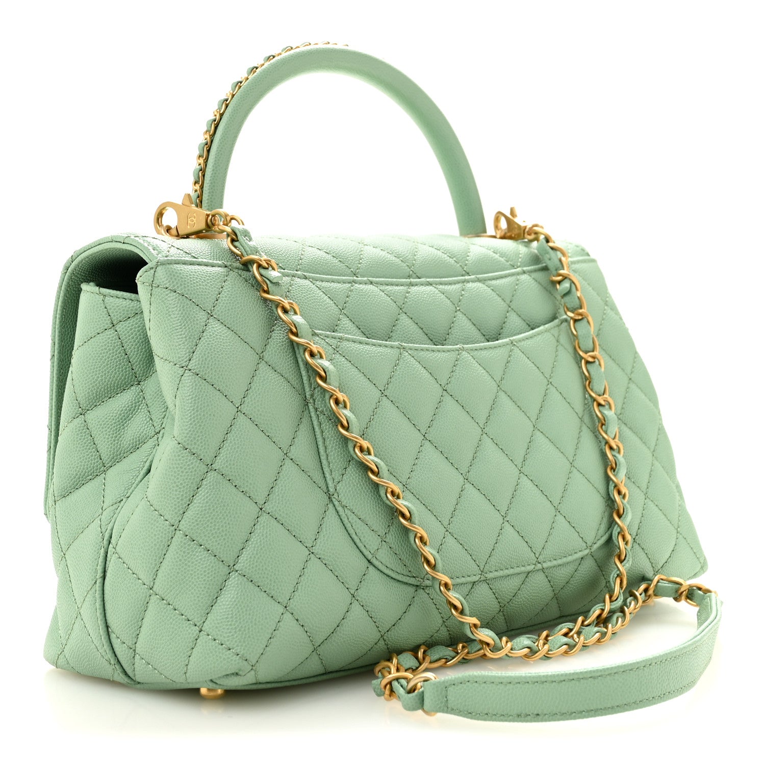 Chanel Caviar Quilted Small Coco Chain Handle Flap Light Green 3 of 12
