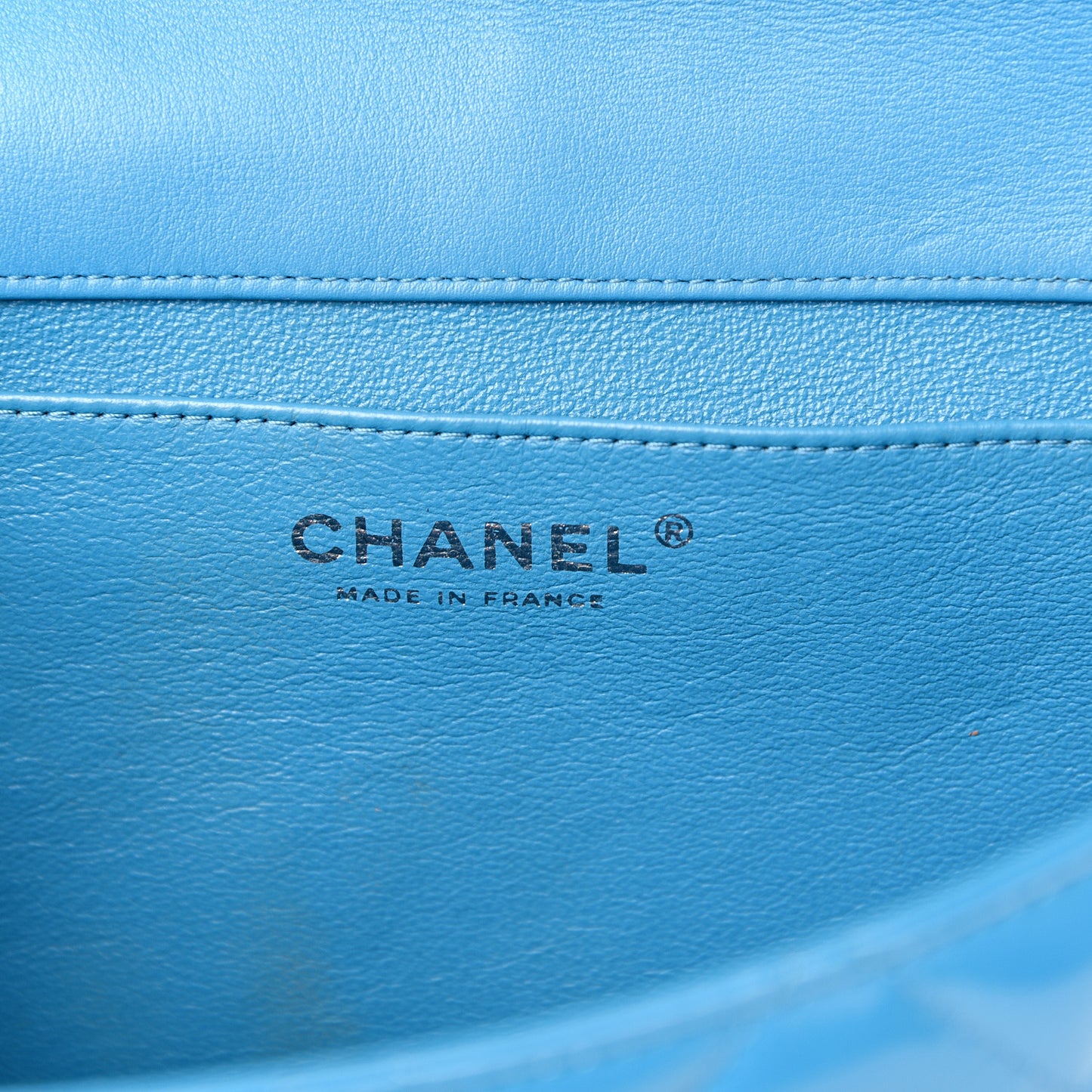 Patent Quilted Clutch with Chain Flap Blue