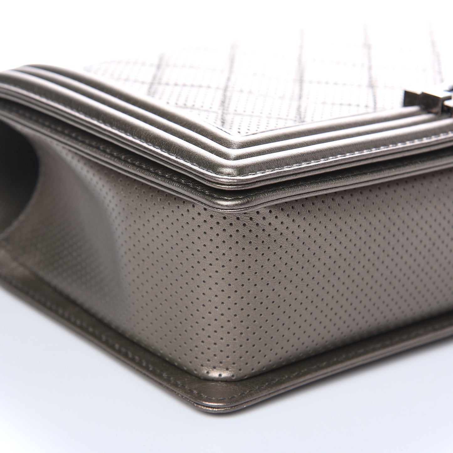 Metallic Lambskin Perforated New Medium Boy Flap Dark Silver