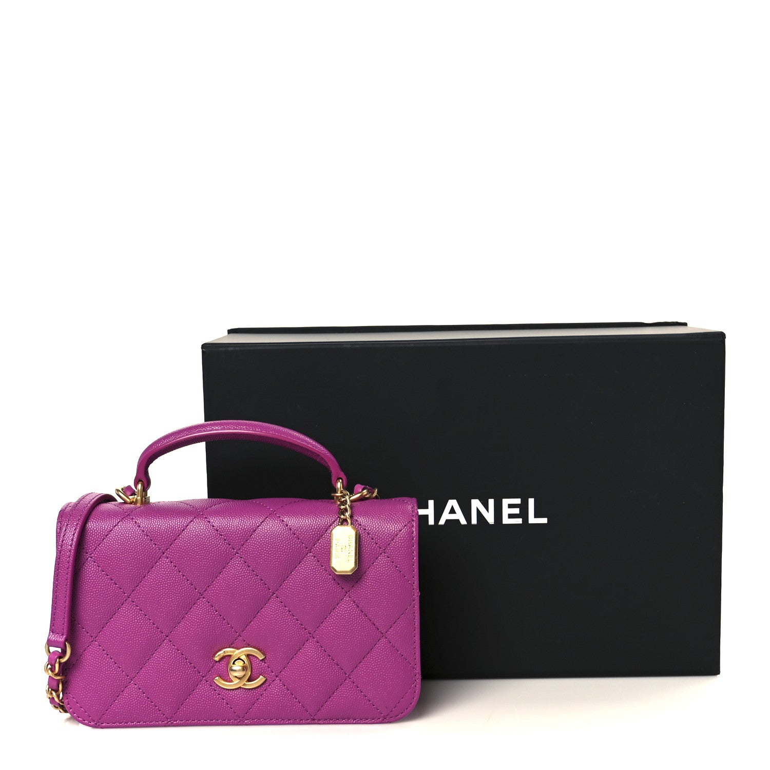 Chanel Caviar Quilted Mini Top Handle Flap Dark Pink 12 of 12