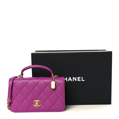 Chanel Caviar Quilted Mini Top Handle Flap Dark Pink 12 of 12
