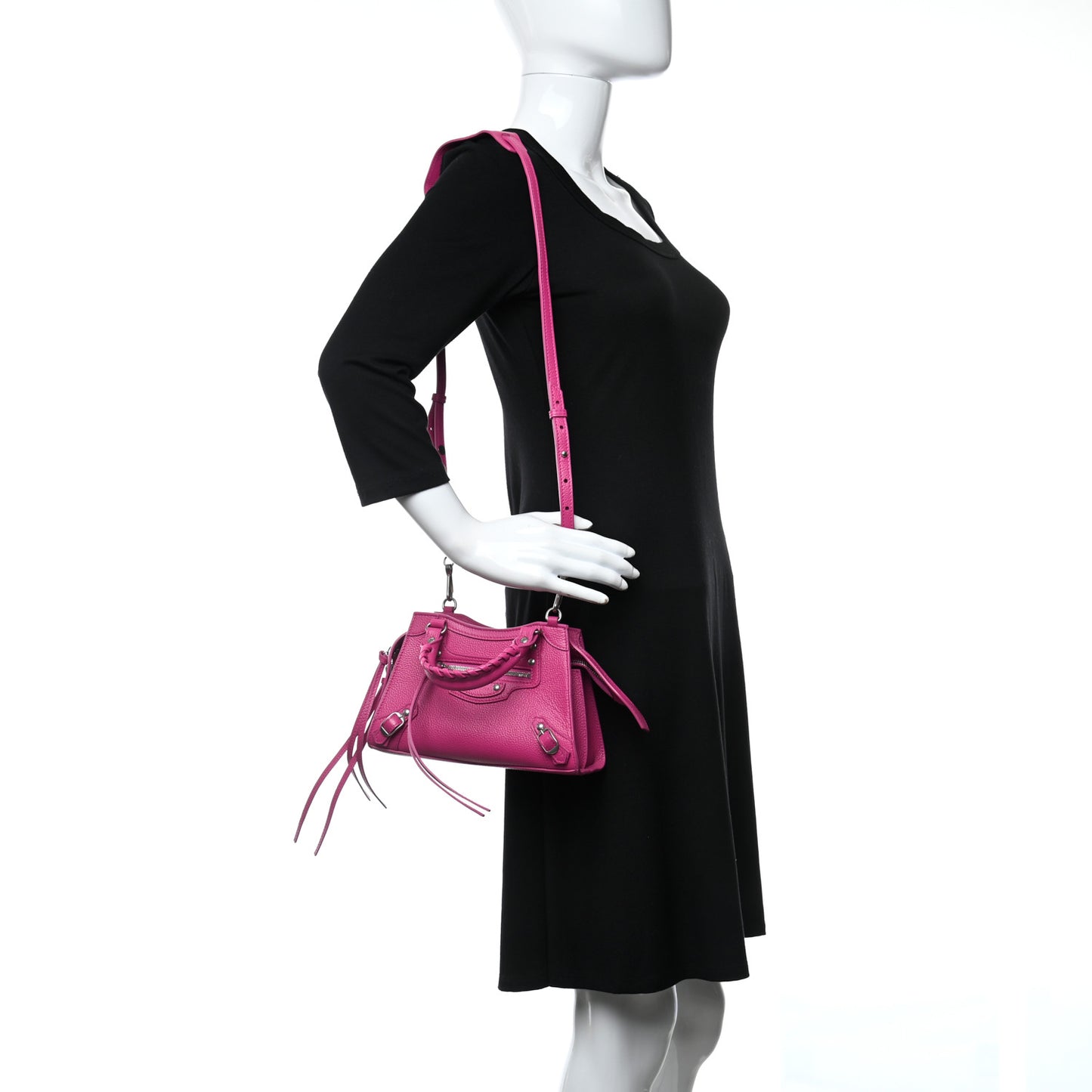 Grained Calfskin Neo Classic Silver Hardware Mini City Fuchsia