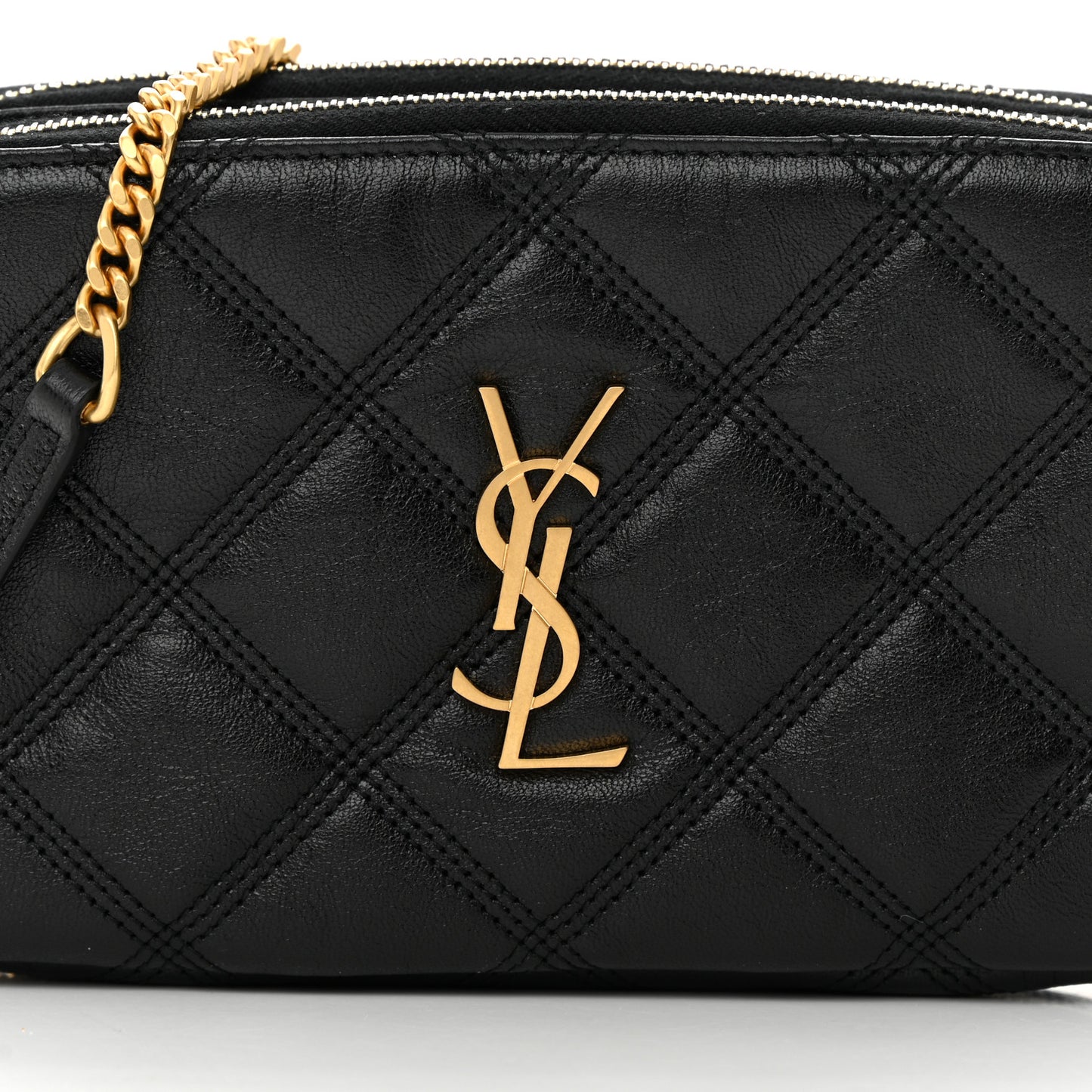 Grained Lambskin Quilted Mini Becky Double Zip Bag Black