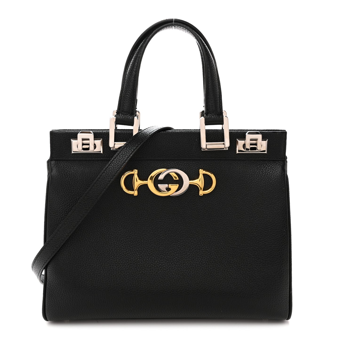 Grainy Calfskin Small Zumi Top Handle Bag Black
