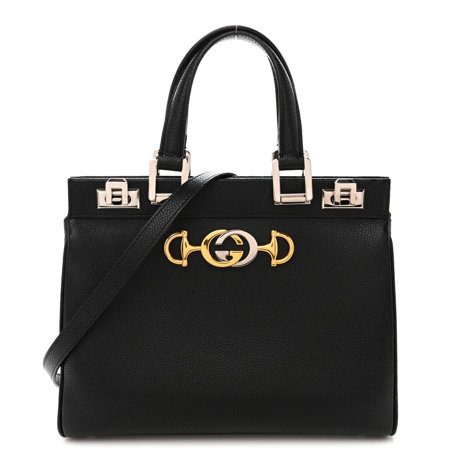 Gucci Grainy Calfskin Small Zumi Top Handle Bag Black 1 of 14