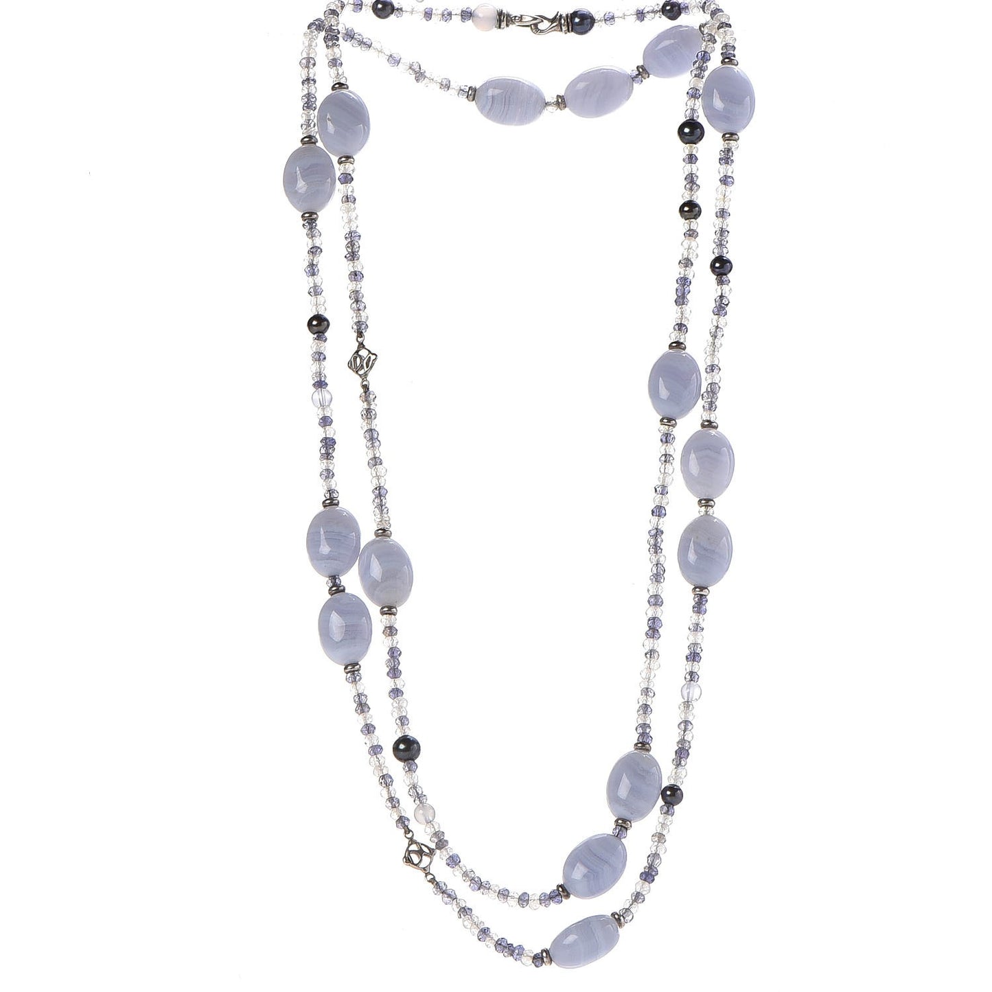 Sterling Silver Iolite White Quartz Agate Moonstone Necklace 48