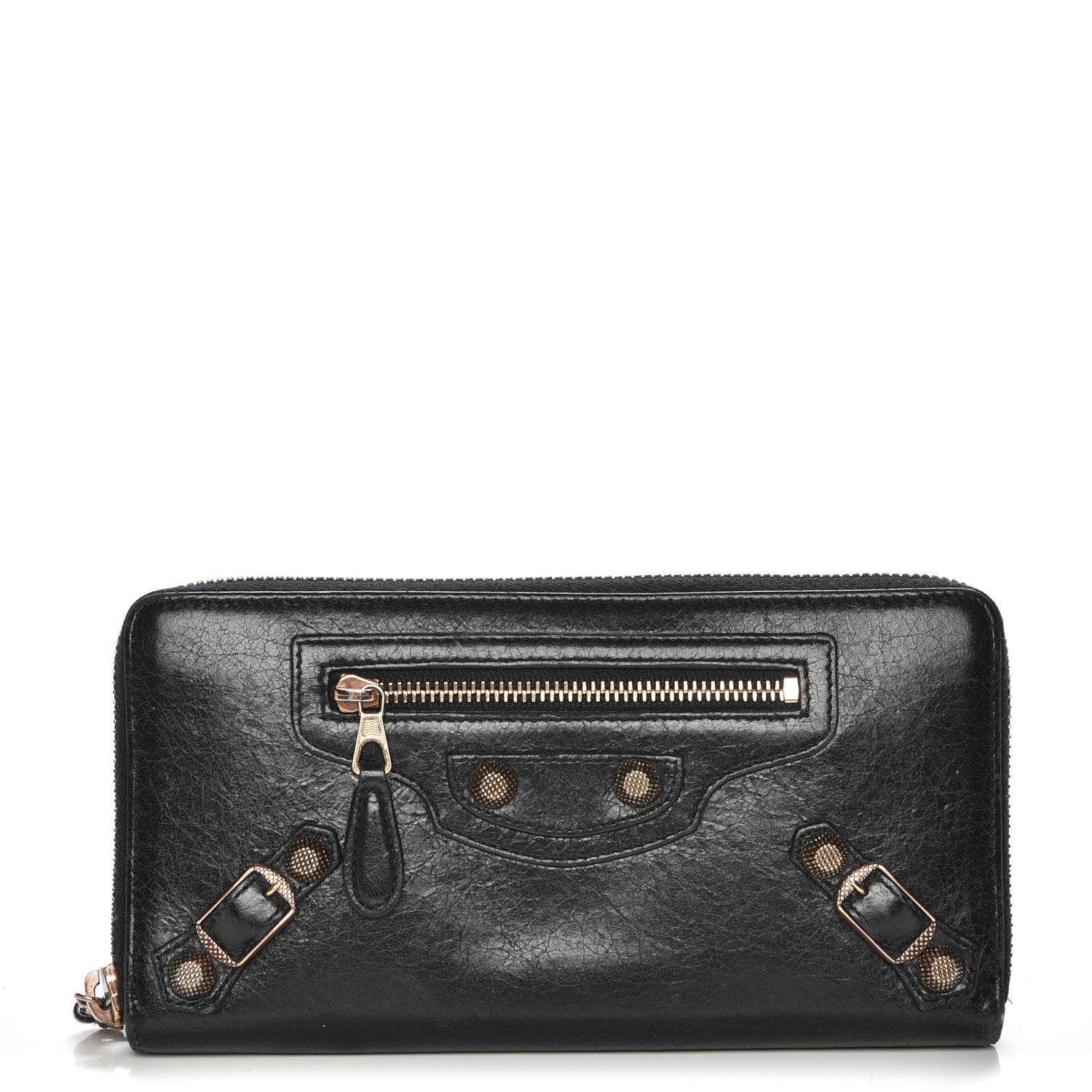 Balenciaga Agneau Giant 12 Rose Gold Hardware Continental Zip Around Wallet Black 1 of 9