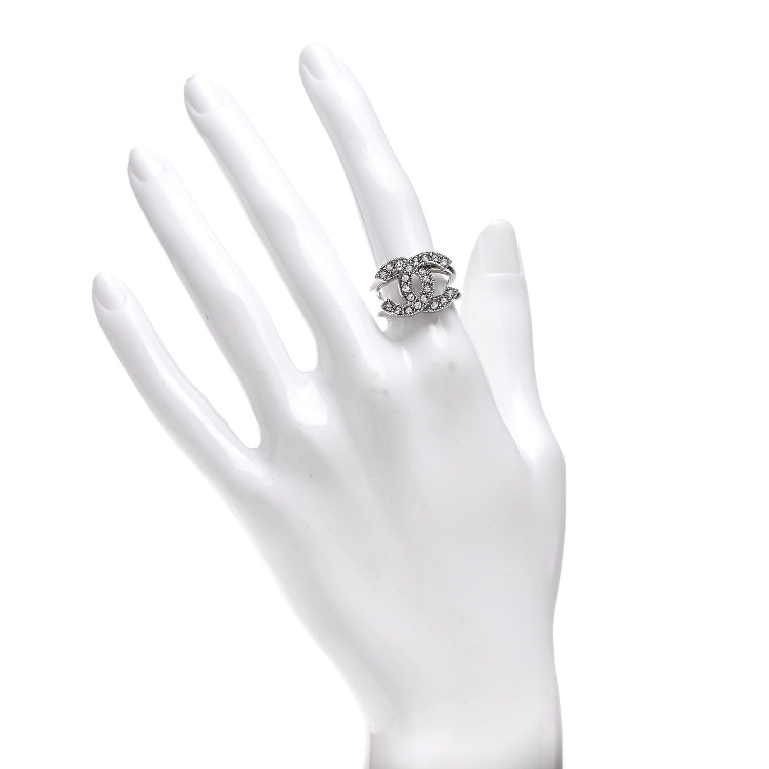 Chanel Crystal CC Ring 52 Silver 2 of 5
