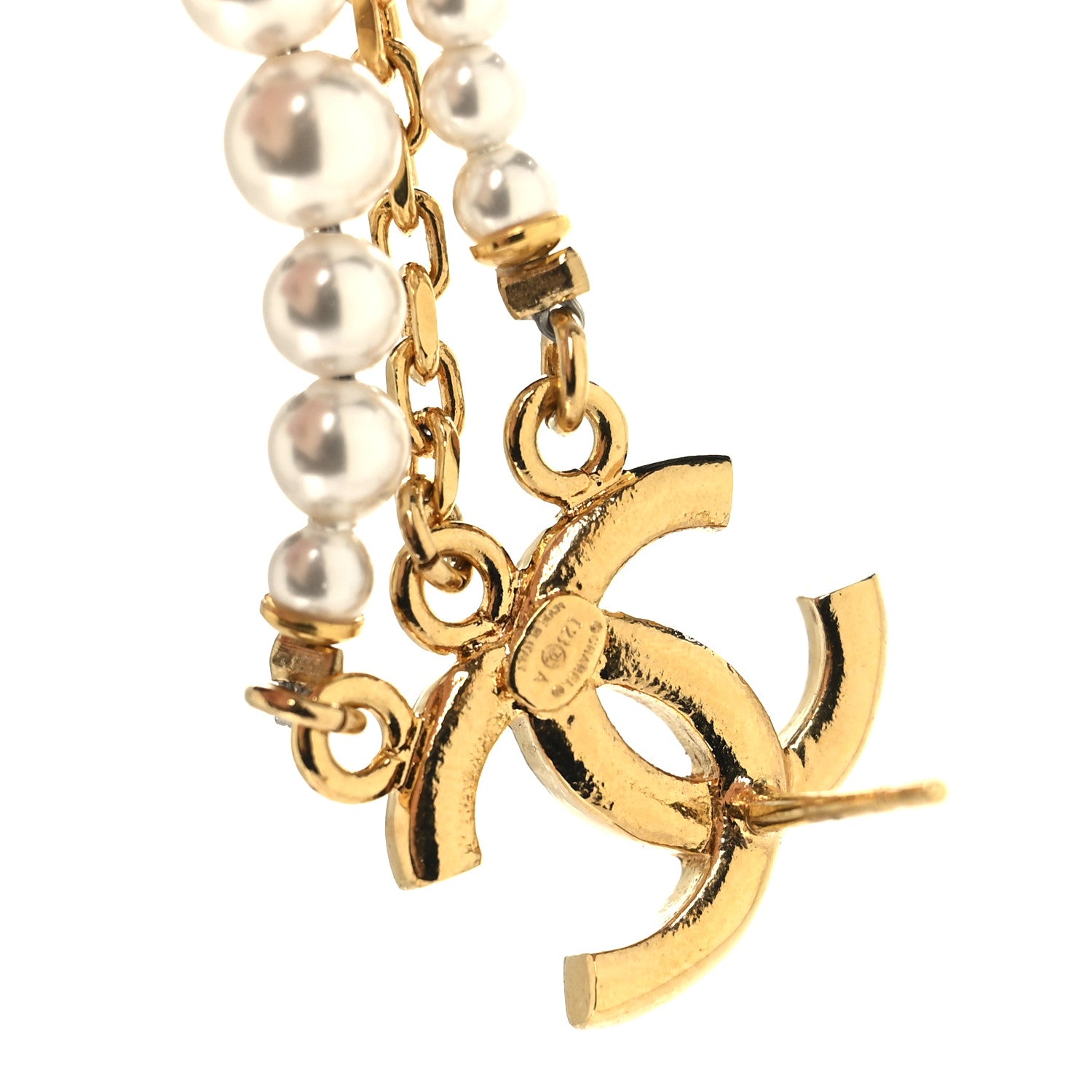 Chanel Pearl Crystal CC Flower Chain Multi Drop Earrings Gold 4 of 4