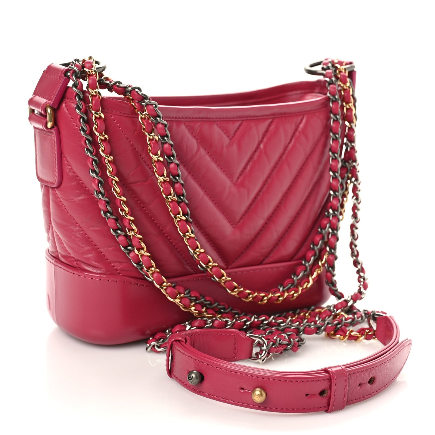 Aged Calfskin Chevron Quilted Small Gabrielle Hobo Dark Pink