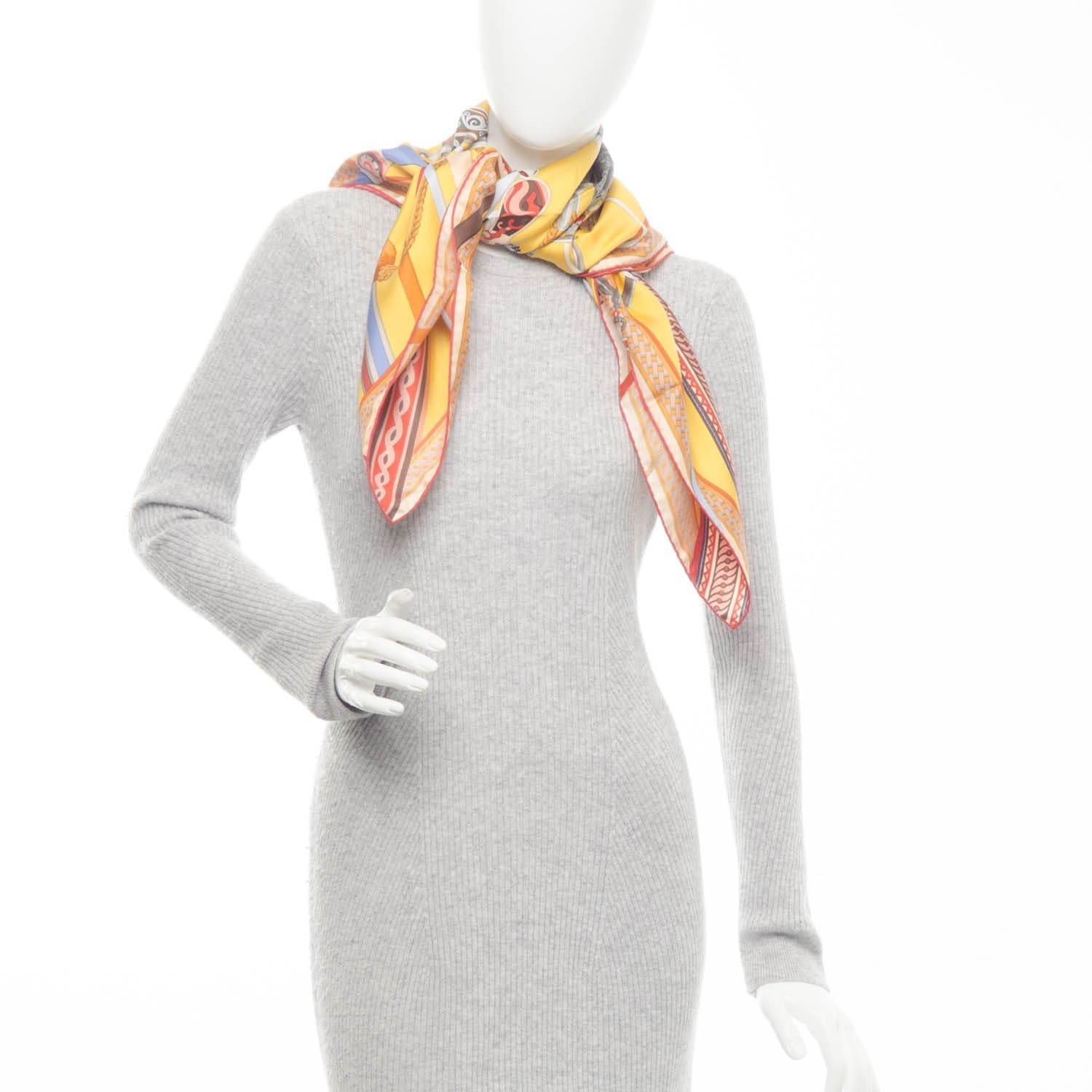 Hermes Silk Concours D'Etriers Scarf 90 Jaune D'Or Rouge H Gris 2 of 7