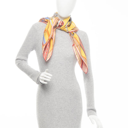 Hermes Silk Concours D'Etriers Scarf 90 Jaune D'Or Rouge H Gris 2 of 7