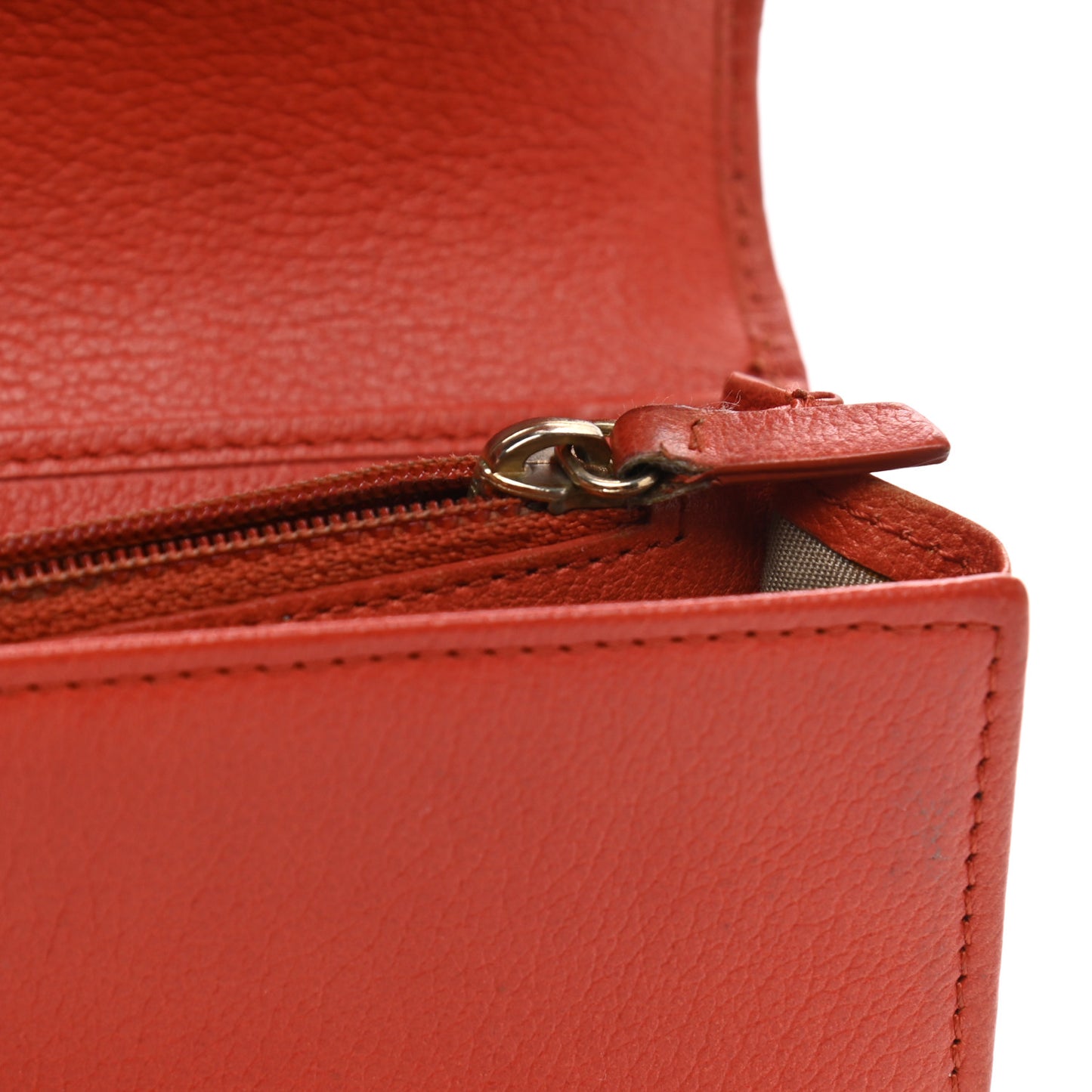 Goatskin Camellia Embossed Flap Wallet Red