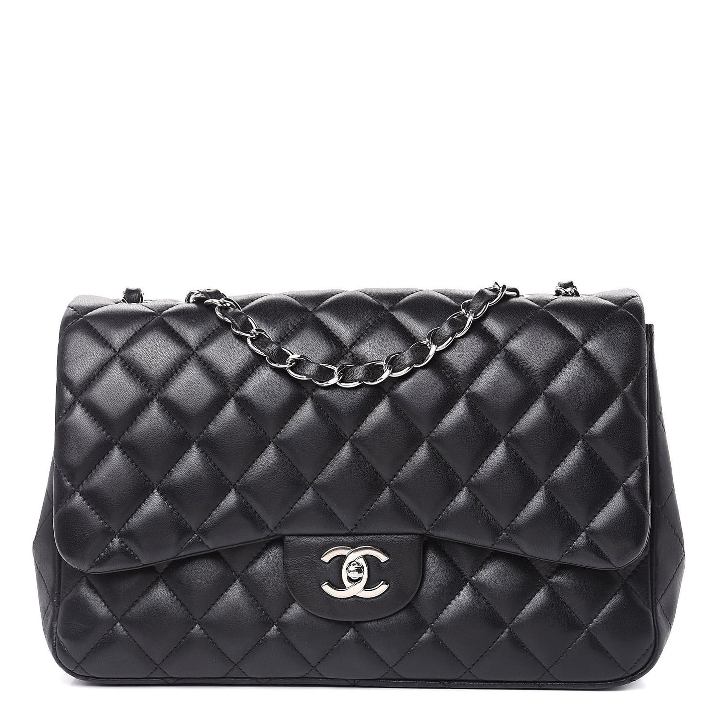 Lambskin Quilted Jumbo Single Flap Black